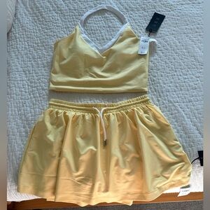 Abercrombie YPB Yellow Athletic Crop Top & matching skort with White Trim